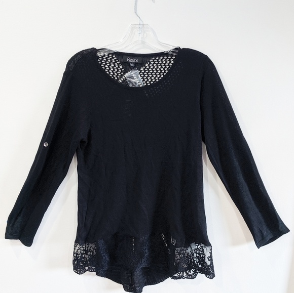 Papillon Blanc Tops - NWT Papillon Black Mixed Media Ruffle Knit Top M